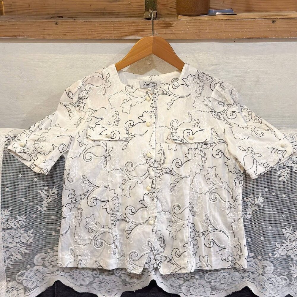 Vintage Floral Print Puff Sleeve Blouse